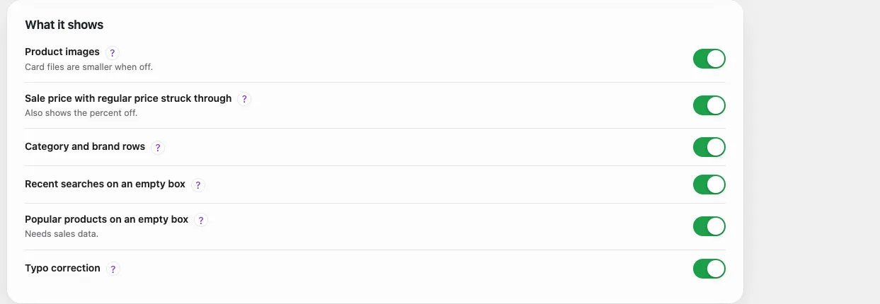Lodestar Search dropdown settings with the typo correction switch turned on